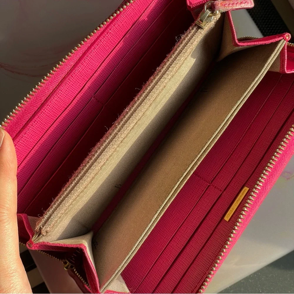 Authentic Fendi Zucca Zip Around Wallet Brown Canvas Pink Trim Italy - Picture 6 of 10